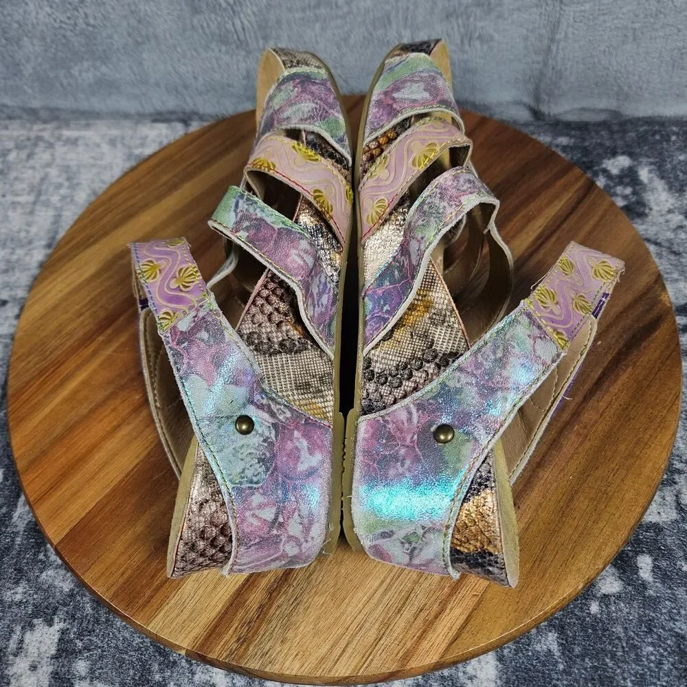 L'artiste Spring Step Yorini Multicolor Leather Wedge Sandals Womens 38 US 7.5 8